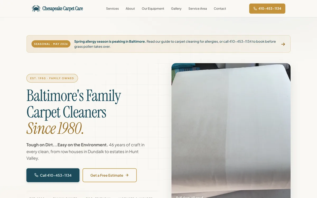 Chesapeake Carpet Care website